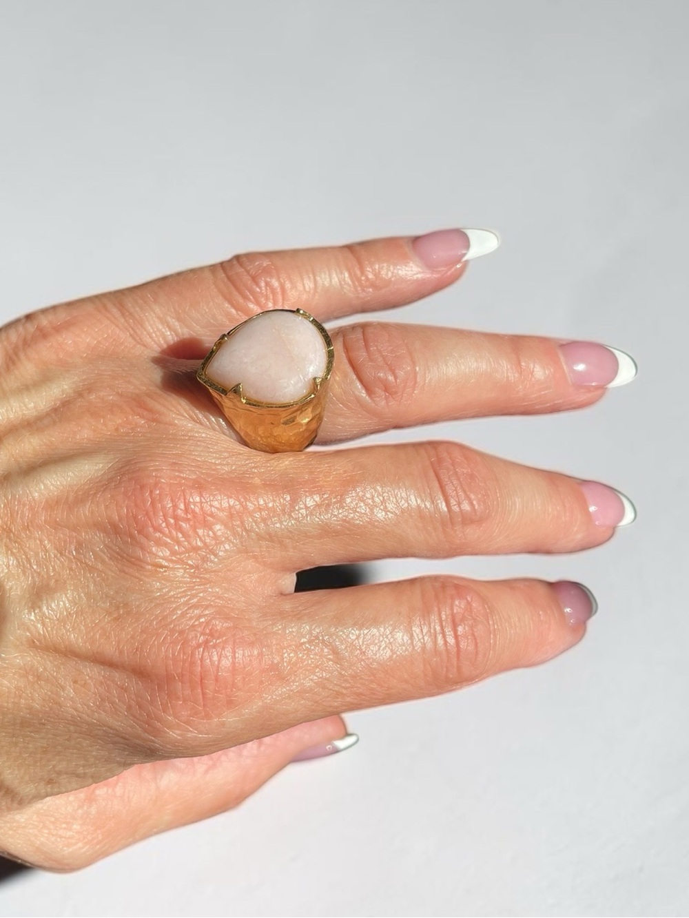 Barse Thailand Genuine Pink Opal Hammered Bronze Statement Ring Size 6.5